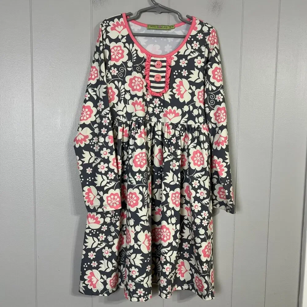Millie Loves Lily Girls Size 10 Dress Gray Pink Long Sleeve Stretch